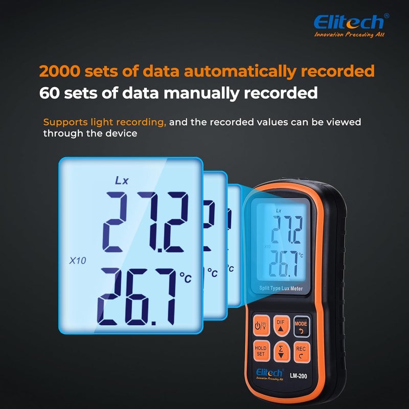 Elitech Digital Light Meter LM-200, Handheld Illuminance Meter with LCD Display, 200,000 Lux Range, Temperature Measurement - Image 4